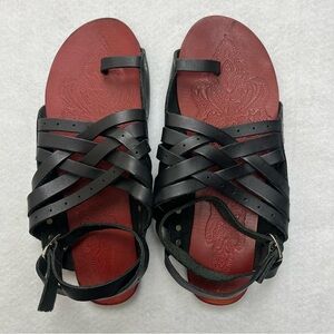 Free People Belize Sandals Size 38 US 7.5 Women's Black Leather